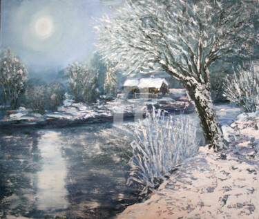 Malerei mit dem Titel "Winter evening" von Svetlana Samovarova (SA.LANA), Original-Kunstwerk, Öl