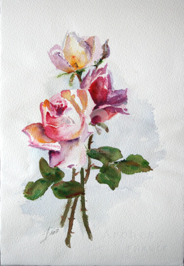 Schilderij getiteld "Roses" door Svetlana Samovarova (SA.LANA), Origineel Kunstwerk, Aquarel