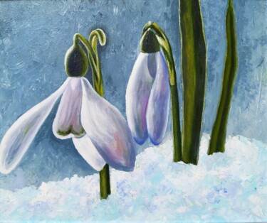 Malerei mit dem Titel "Snowdrops." von Svetlana Samsonova, Original-Kunstwerk, Öl