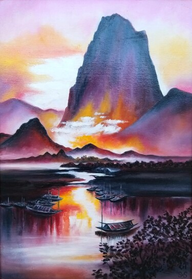 Schilderij getiteld "Mountain scenery. C…" door Svetlana Samsonova, Origineel Kunstwerk, Olie