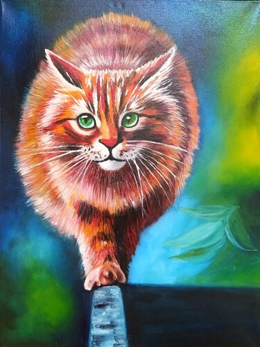 Painting titled "Ginger cat." by Svetlana Samsonova, Original Artwork, Oil