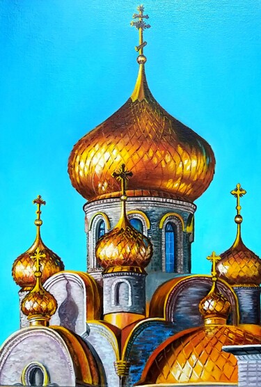 Malarstwo zatytułowany „Golden domes of chu…” autorstwa Svetlana Samsonova, Oryginalna praca, Olej