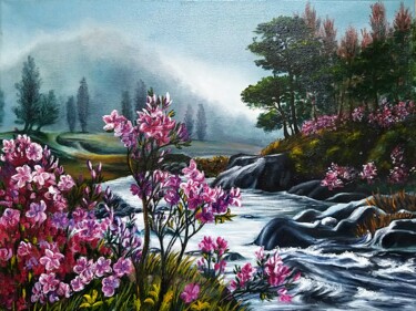 Painting titled "Mountain landscape…" by Svetlana Samsonova, Original Artwork, Oil