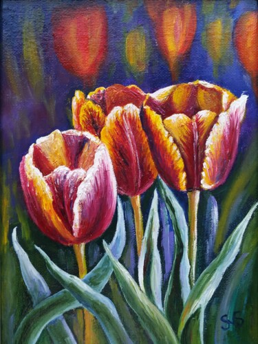 Painting titled "Tulips. (3)." by Svetlana Samsonova, Original Artwork, Oil