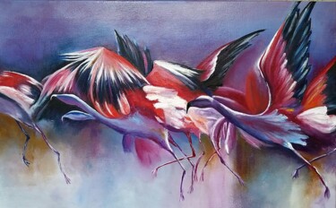 Painting titled "Pink Flamingos." by Svetlana Samsonova, Original Artwork, Oil
