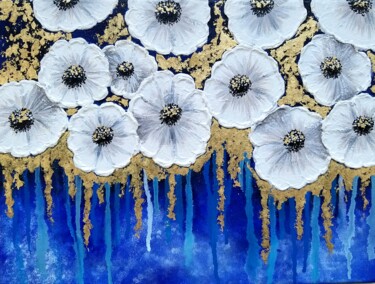 Peinture intitulée "White flowers on a…" par Svetlana Samsonova, Œuvre d'art originale, Acrylique