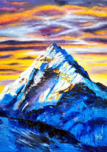 Dessin intitulée "Mountain top." par Svetlana Samsonova, Œuvre d'art originale, Huile