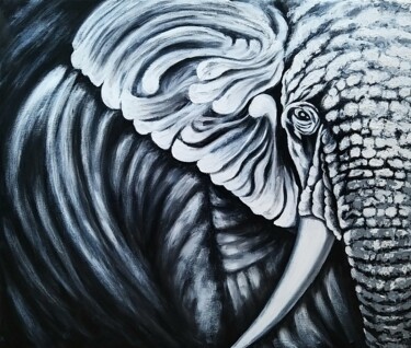 Картина под названием "Elephant. White on…" - Svetlana Samsonova, Подлинное произведение искусства, Масло