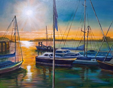 Painting titled "Boats." by Svetlana Samsonova, Original Artwork, Oil