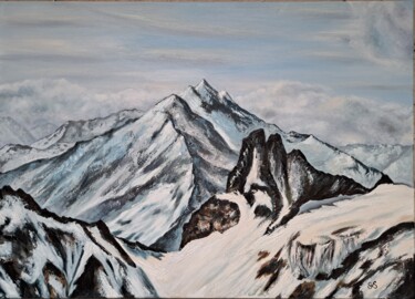 Painting titled "Snowy Mountains." by Svetlana Samsonova, Original Artwork, Oil