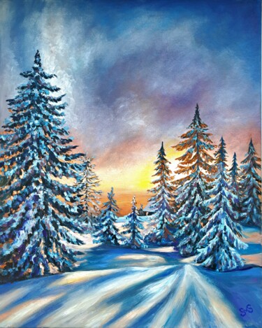 Pintura intitulada "Winter landscape." por Svetlana Samsonova, Obras de arte originais, Óleo