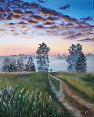 Картина под названием "Foggy morning." - Svetlana Samsonova, Подлинное произведение искусства, Масло