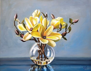 Painting titled "Magnolias in a glas…" by Svetlana Samsonova, Original Artwork, Oil