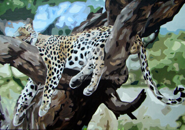 Peinture intitulée "Leopard resting on…" par Svetlana Saratova, Œuvre d'art originale, Acrylique