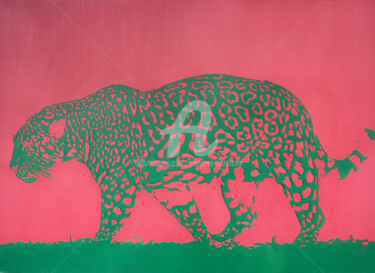 Ζωγραφική με τίτλο "Leopard from grass" από Svetlana Saratova, Αυθεντικά έργα τέχνης, Ακρυλικό