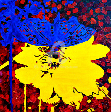 Peinture intitulée "Blue butterfly on a…" par Svetlana Saratova, Œuvre d'art originale, Acrylique