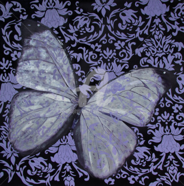 Peinture intitulée "Silver butterfly on…" par Svetlana Saratova, Œuvre d'art originale, Acrylique