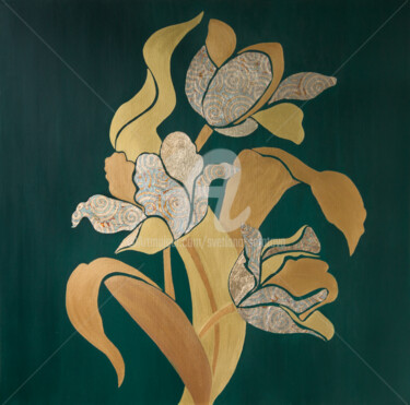 Peinture intitulée "Golden tulips" par Svetlana Saratova, Œuvre d'art originale, Acrylique