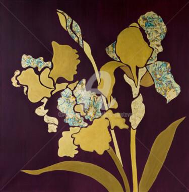 Картина под названием "Golden irises" - Svetlana Saratova, Подлинное произведение искусства, Акрил