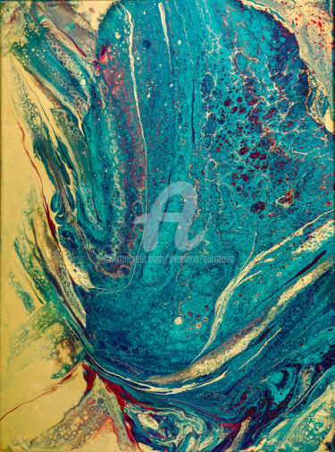 Pittura intitolato "Turquoise gold abst…" da Svetlana Saratova, Opera d'arte originale, Acrilico