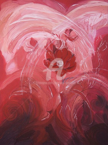 Malerei mit dem Titel "Red abstract flower" von Svetlana Saratova, Original-Kunstwerk, Acryl