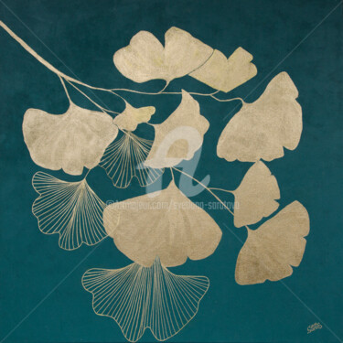 Peinture intitulée "Golden ginkgo leaves" par Svetlana Saratova, Œuvre d'art originale, Acrylique