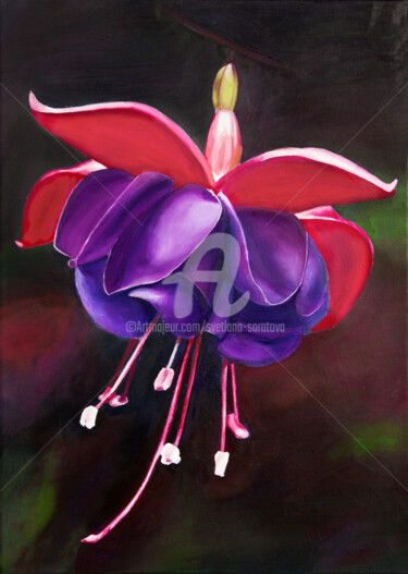 Schilderij getiteld "Fuchsia flower" door Svetlana Saratova, Origineel Kunstwerk, Acryl