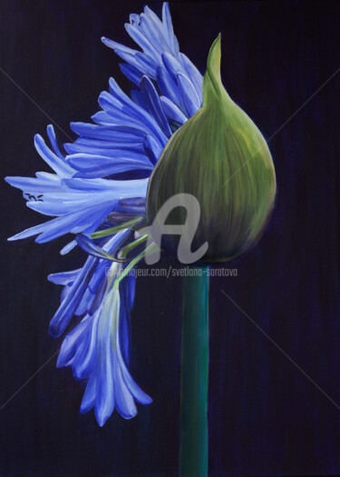 Malerei mit dem Titel "Blue blooming buds" von Svetlana Saratova, Original-Kunstwerk, Acryl