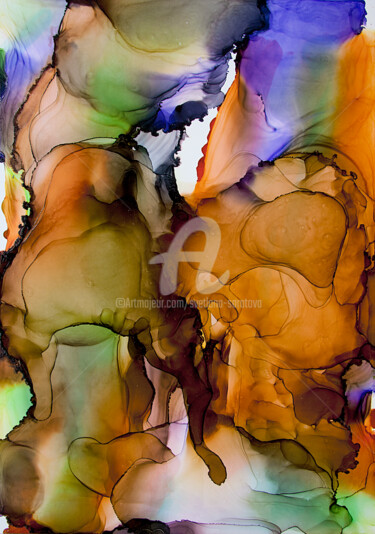 Картина под названием "Abstract. Alcohol i…" - Svetlana Saratova, Подлинное произведение искусства, Чернила