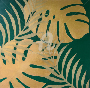 Pintura intitulada "Golden fern" por Svetlana Saratova, Obras de arte originais, Acrílico