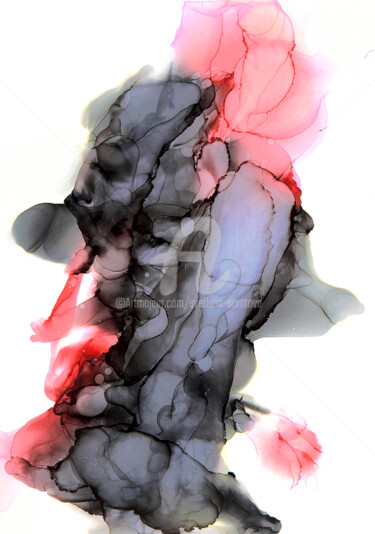 Картина под названием "Black and red abstr…" - Svetlana Saratova, Подлинное произведение искусства, Чернила
