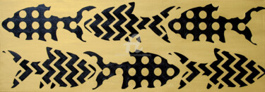 Malerei mit dem Titel "Black fish on a gol…" von Svetlana Saratova, Original-Kunstwerk, Acryl