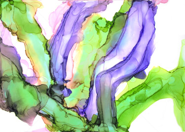 Painting titled "Green-lilac abstrac…" by Svetlana Saratova, Original Artwork, Ink