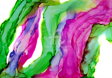 Painting titled "Pink green abstract" by Svetlana Saratova, Original Artwork, Ink