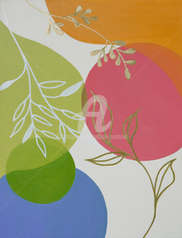 Painting titled "Branches on a geome…" by Svetlana Saratova, Original Artwork, Acrylic