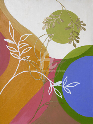 Peinture intitulée "Branches on a geome…" par Svetlana Saratova, Œuvre d'art originale, Acrylique