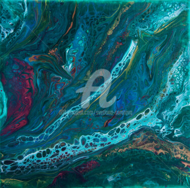 Pittura intitolato "Turquoise abstracti…" da Svetlana Saratova, Opera d'arte originale, Acrilico