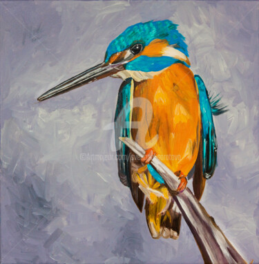Painting titled "Bright bird on a br…" by Svetlana Saratova, Original Artwork, Acrylic