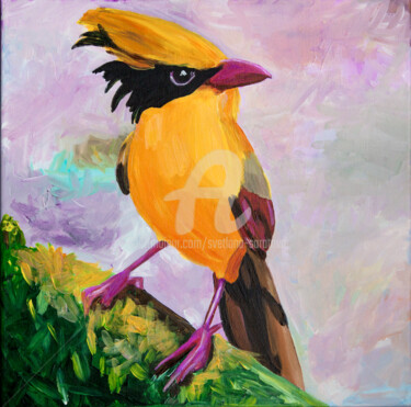 Painting titled "Yellow Bird" by Svetlana Saratova, Original Artwork, Acrylic
