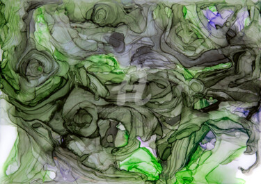 Malerei mit dem Titel "Dark green abstract…" von Svetlana Saratova, Original-Kunstwerk, Tinte