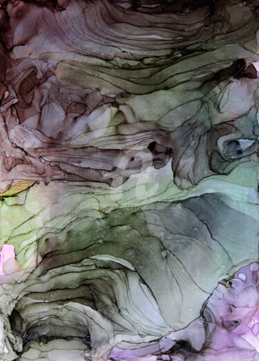 Painting titled "Lilac green fantasy." by Svetlana Saratova, Original Artwork, Watercolor