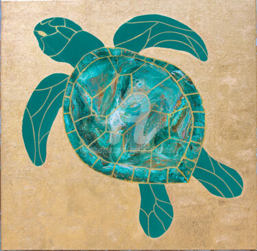 Painting titled "Turquoise turtle in…" by Svetlana Saratova, Original Artwork, Acrylic