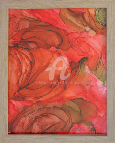 Peinture intitulée "Red peony. Abstract…" par Svetlana Saratova, Œuvre d'art originale, Encre