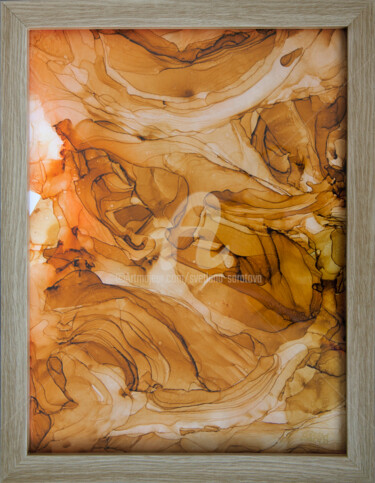 Painting titled "Orange fontasia. Ab…" by Svetlana Saratova, Original Artwork, Ink Mounted on Wood Stretcher frame