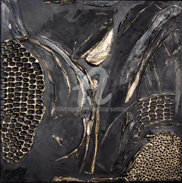 Painting titled "Black and gold. Abs…" by Svetlana Saratova, Original Artwork, Clay