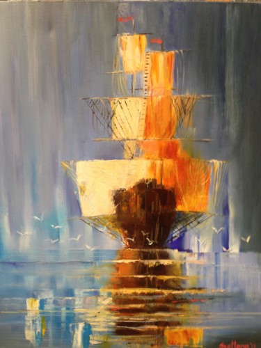 Painting titled "The ship" by Svetlana Savicka, Original Artwork, Oil