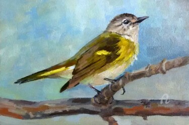 Original bird artwork on canvas panel 6 by 6 Redstart painting Mini animal wall art