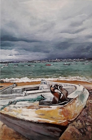 Painting titled "Старая лодка" by Svitlana Serrano, Original Artwork, Oil