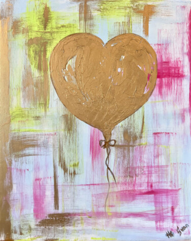 Painting titled "GOLDEN HEART | oil…" by Svetlana Shavrina, Original Artwork, Oil Mounted on Wood Stretcher frame