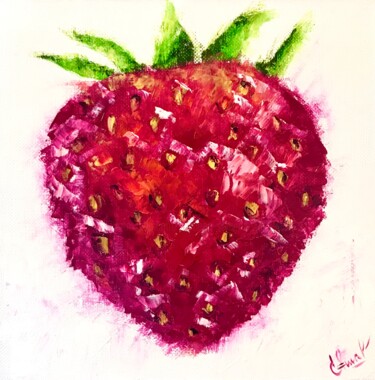 Painting titled "STRAWBERRY | oil pa…" by Svetlana Shavrina, Original Artwork, Oil Mounted on Wood Stretcher frame